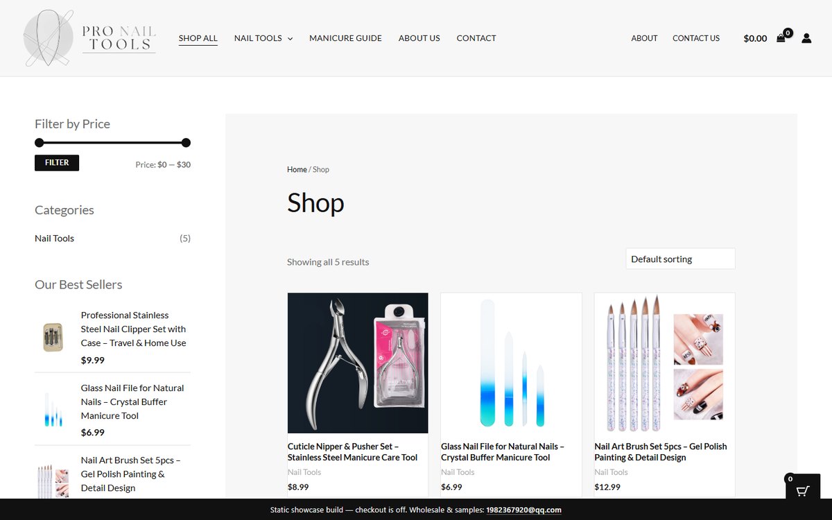 Shop page listing all five nail tools